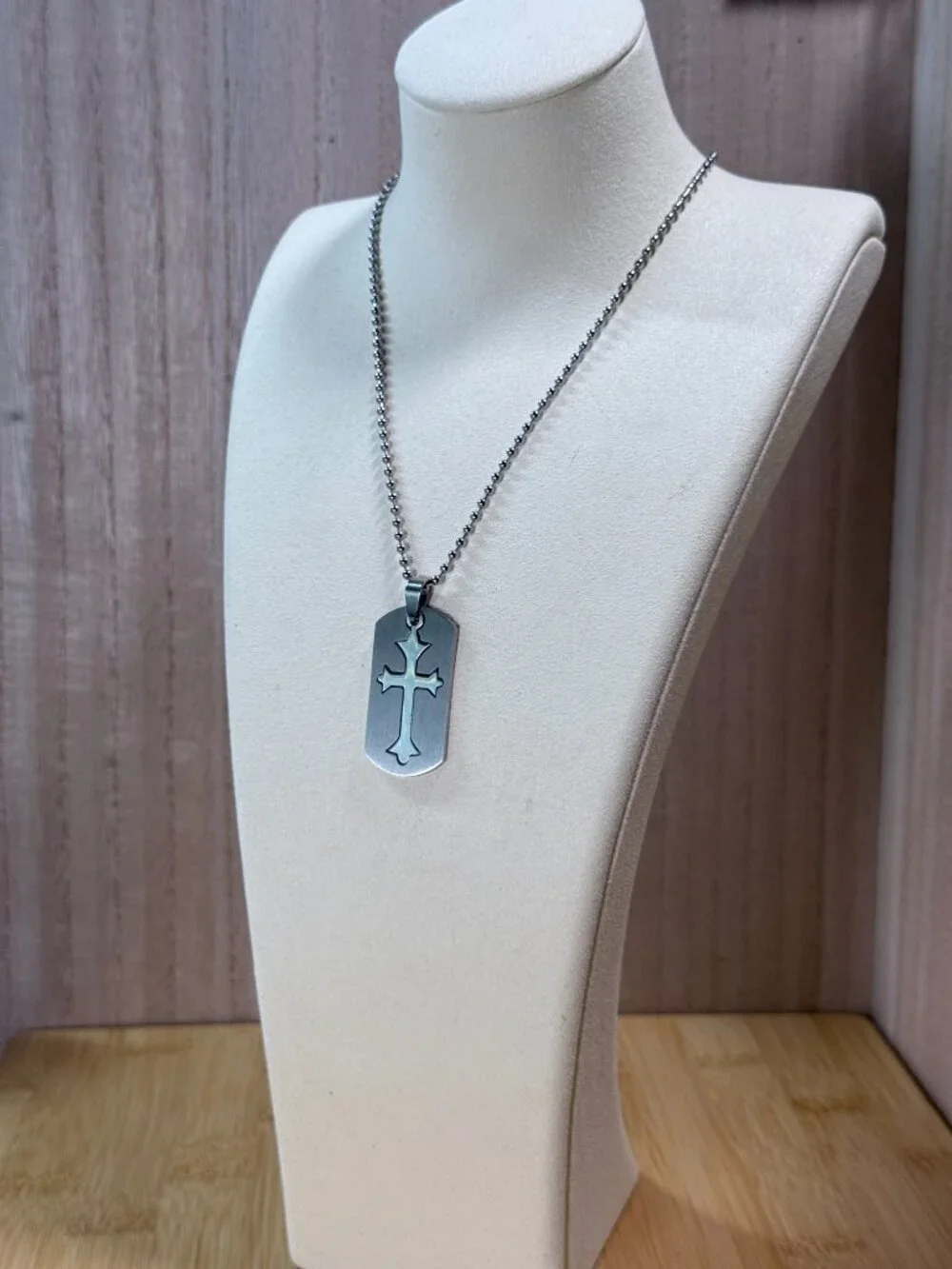 Two-Piece Stainless Steel Dog Tag Cross Necklace (Matte & Polished Finish)